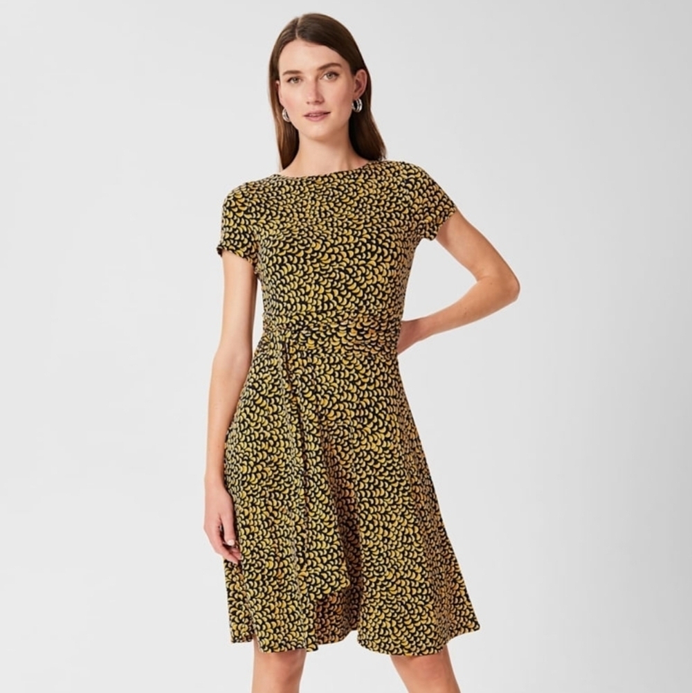 Hobbs London Kimmi Jersey Knee Length Crew Neck Dress Tie Waist Size 6 Women's